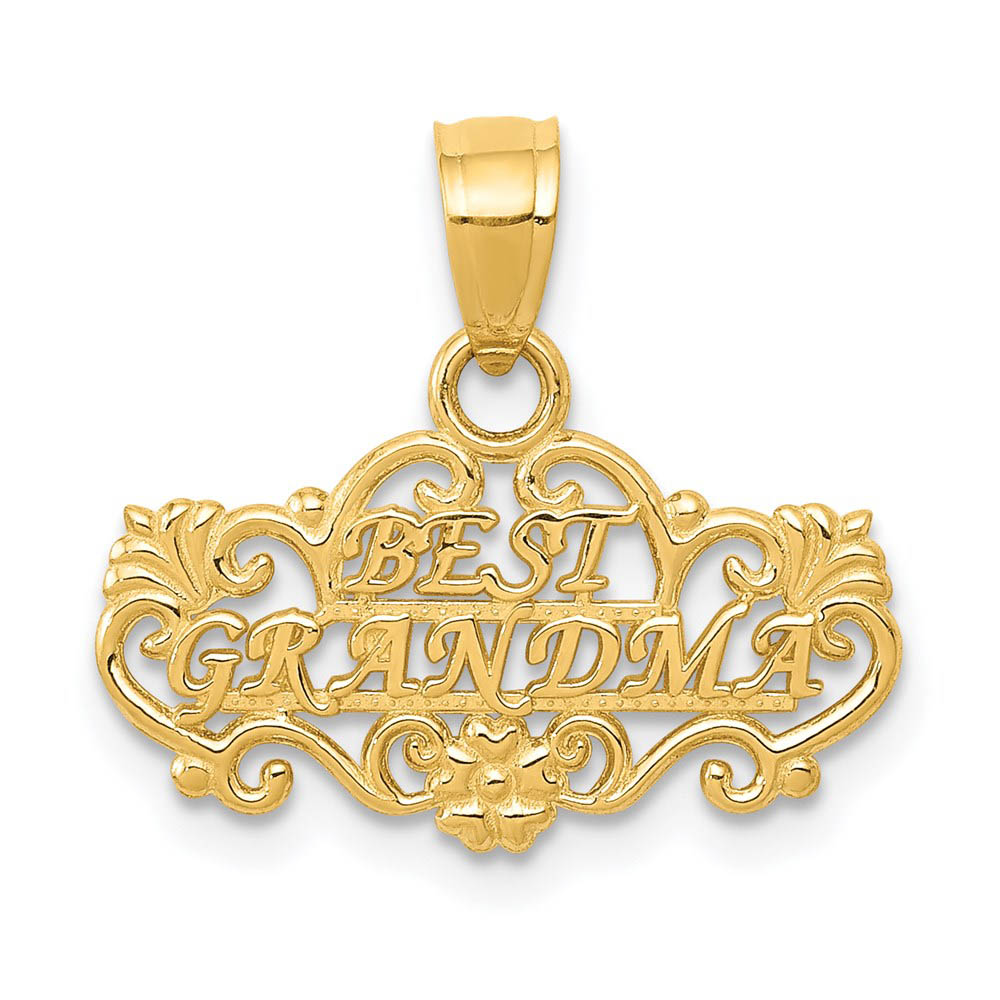 14k Yellow Gold Best Grandma Pendant, 18mm