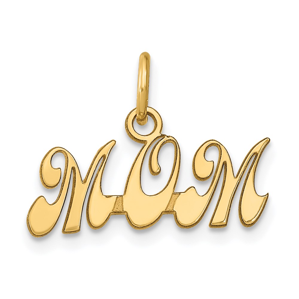 14k Yellow Gold Fancy Script Mom Charm or Pendant, 20mm