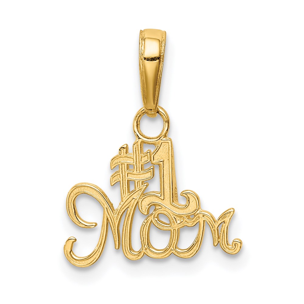 14k Yellow Gold Script #1 Mom Charm or Pendant, 15mm
