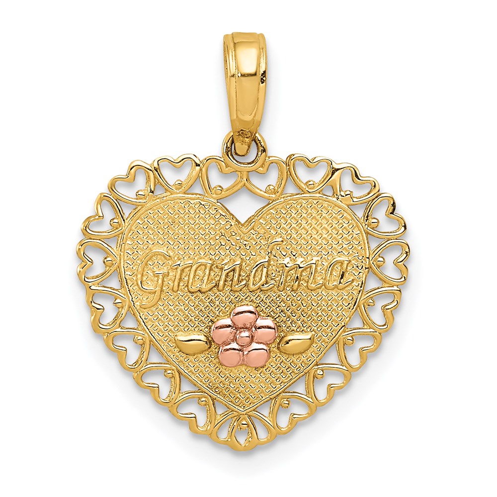 14k Two Tone Gold Grandma Heart Frame Pendant, 18mm