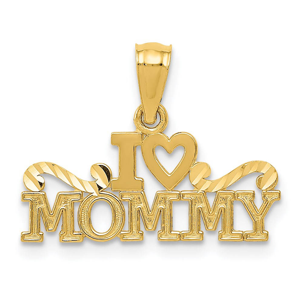 14k Yellow Gold I Heart Mommy Pendant, 20mm