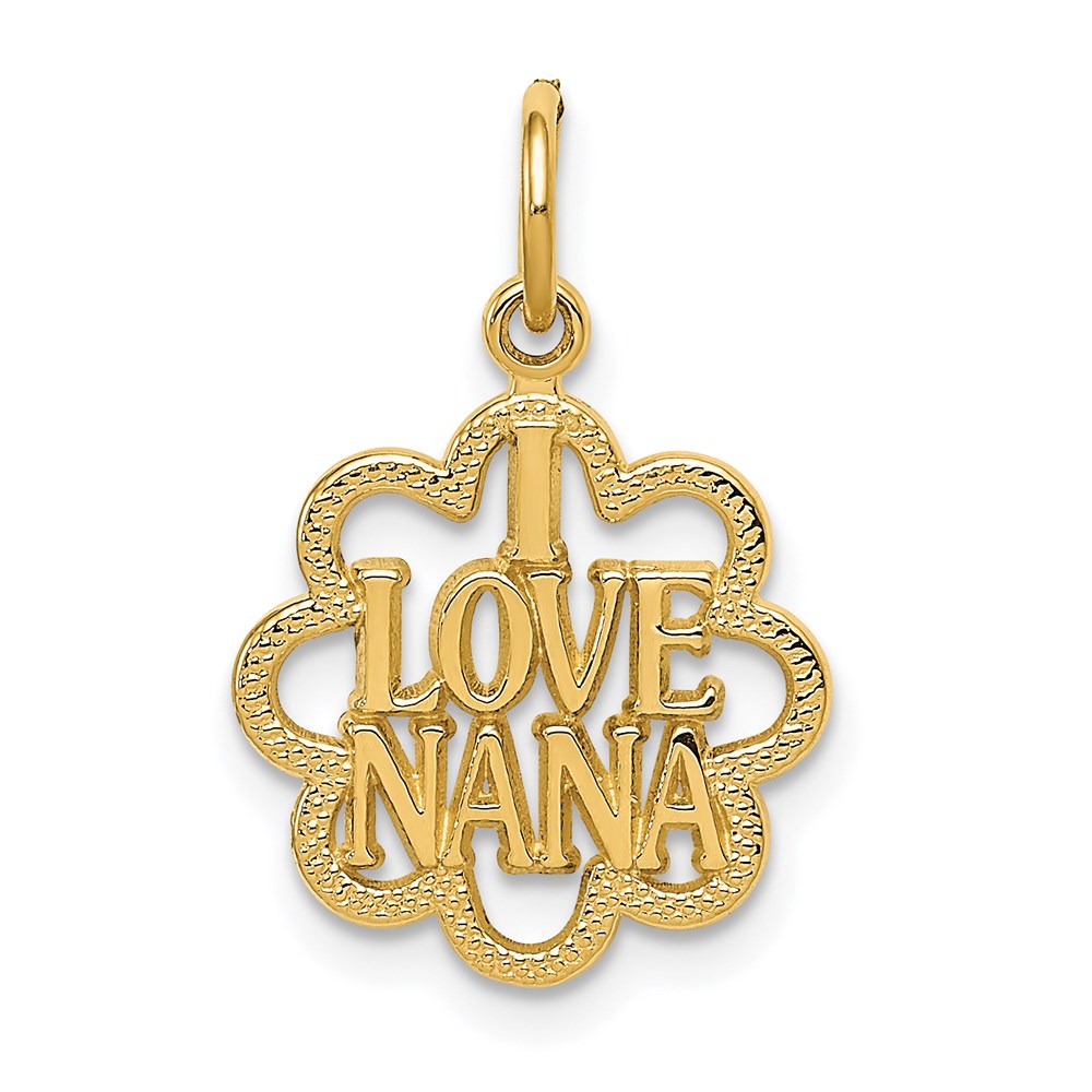 14k Yellow Gold I Love Nana Charm or Pendant, 14mm