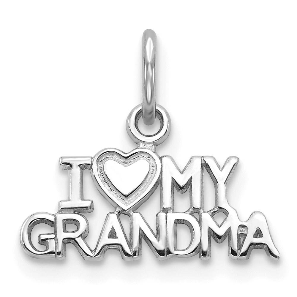 14k White Gold I Love My Grandma Charm or Pendant, 15mm