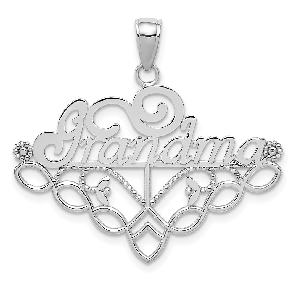14k White Gold Grandma Birthstone Charm Holder Pendant, 33mm