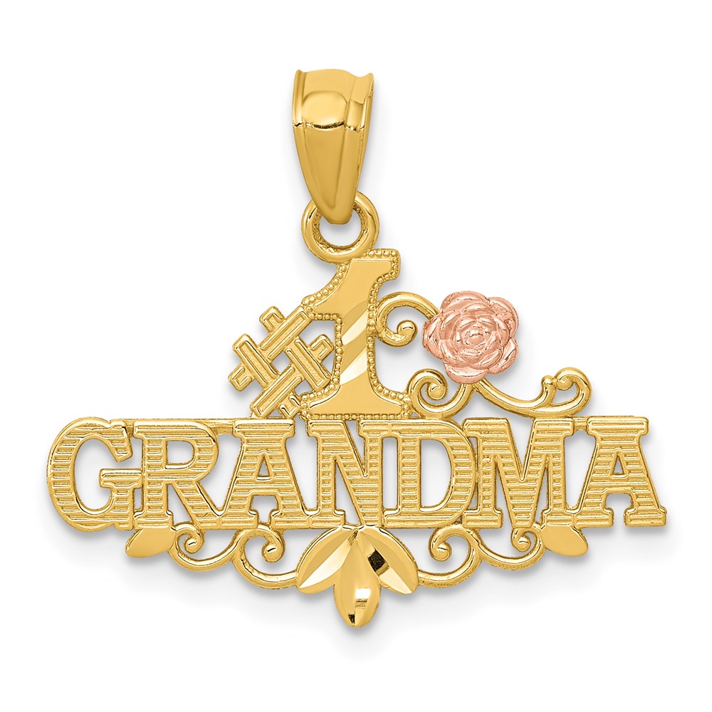 14k Yellow Gold and Rose Gold #1 Grandma with Rose Pendant, 22mm