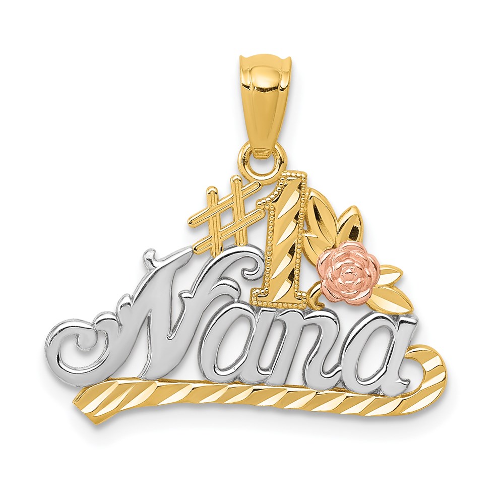 14k Two Tone Gold with White Rhodium #1 Nana with Rose Pendant, 22mm