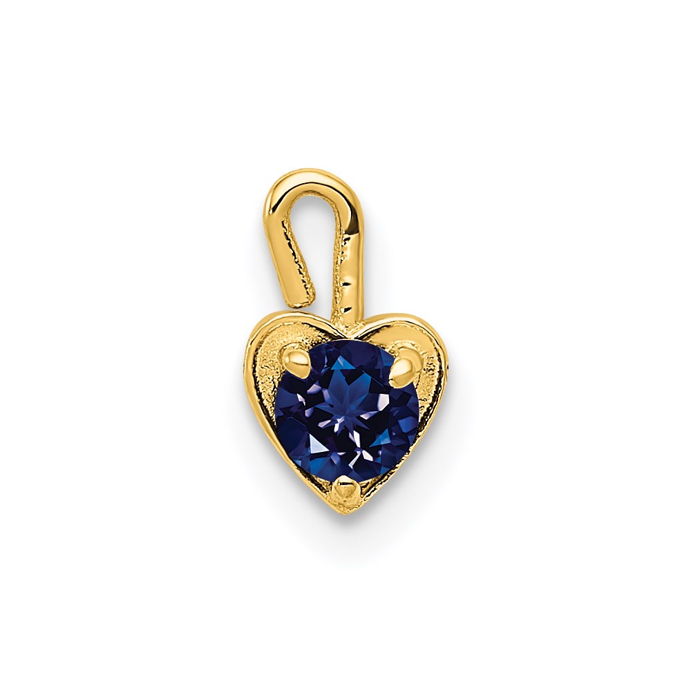 Sept Synthetic Sapphire 14k Yellow Gold Heart Pendant Enhancer, 5mm