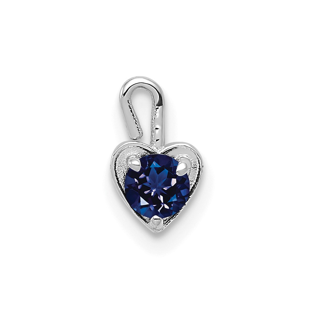 Sept Synthetic Sapphire 14k White Gold Heart Pendant Enhancer, 5mm