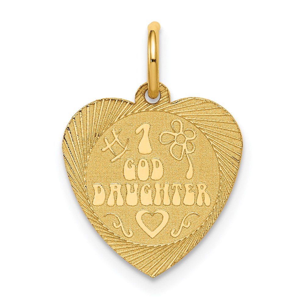 14k Yellow Gold #1 Goddaughter Heart Disc Charm or Pendant, 17mm