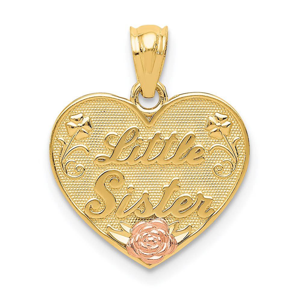 14k Two Tone Gold Little Sister Heart Pendant, 15mm