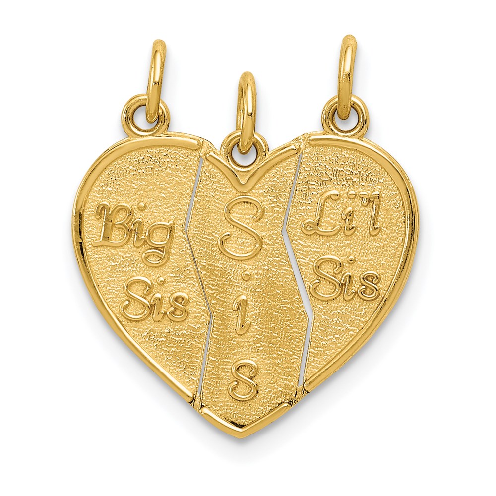 14k Yellow Gold Big Sis, Sis, Lil Sis Three Piece Charm Pendants, 18mm