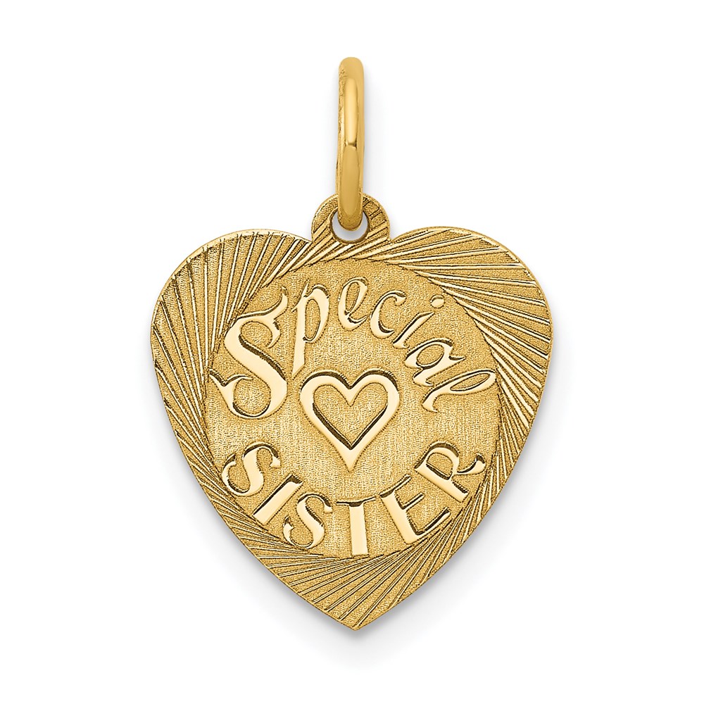 14k Yellow Gold Special Sister Heart Charm or Pendant, 13mm