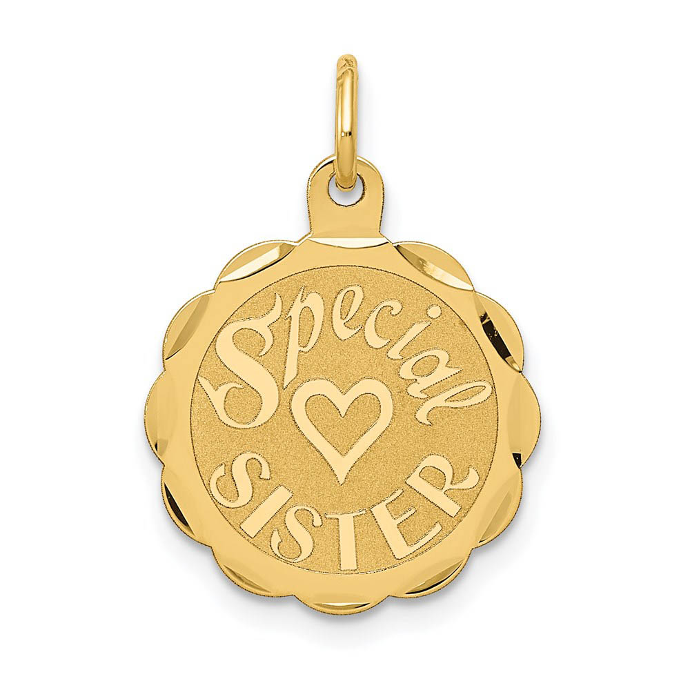 14k Yellow Gold Special Sister Disc Charm or Pendant, 15mm