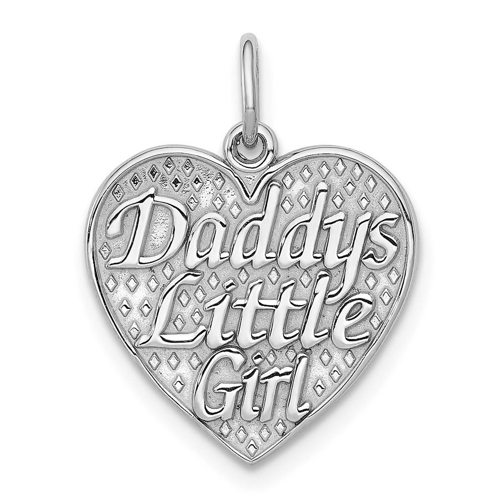 14k White Gold Daddy's Little Girl Heart Charm or Pendant, 16mm