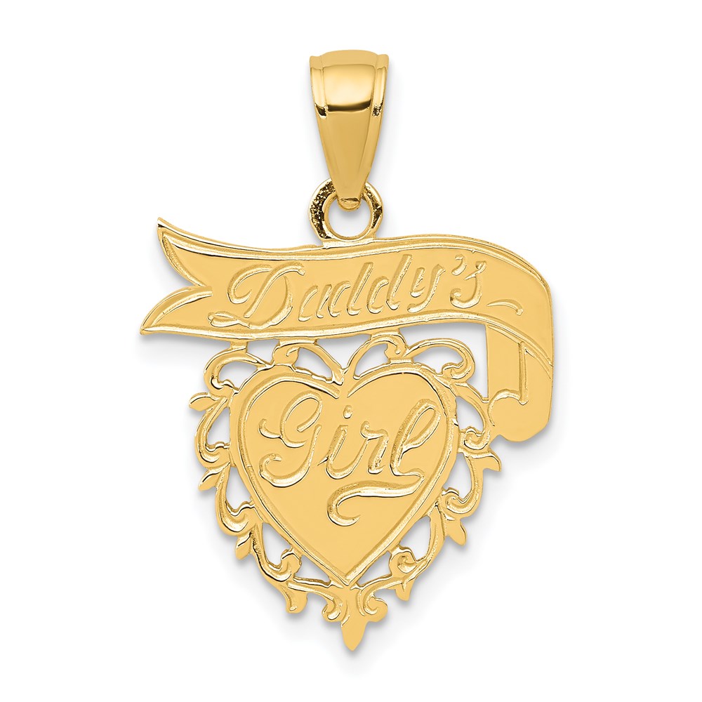 14k Yellow Gold Daddy's Girl Heart and Banner Pendant, 18mm
