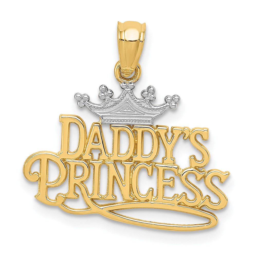 14k Yellow Gold & White Rhodium Daddy's Princess Script Pendant, 20mm