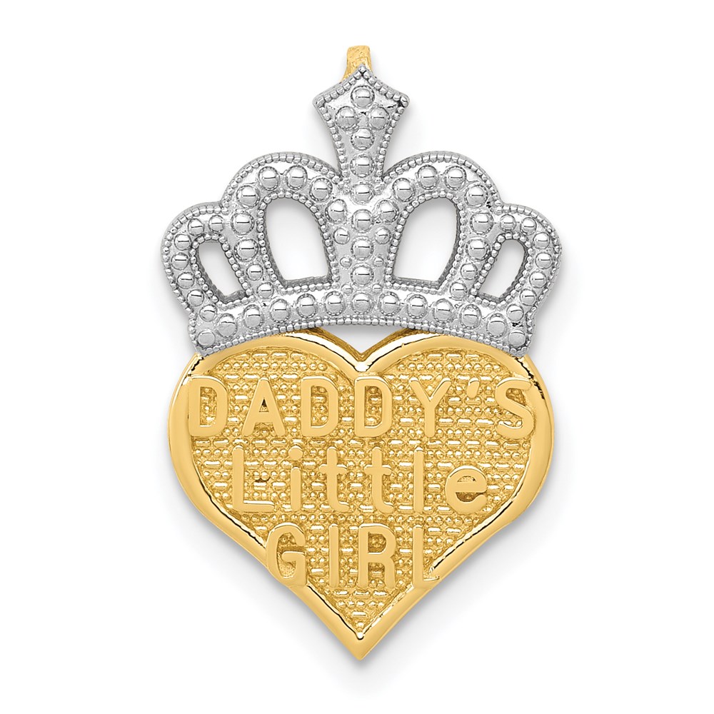 14k Yellow Gold, White Rhodium Daddy's Little Girl Heart Pendant, 13mm