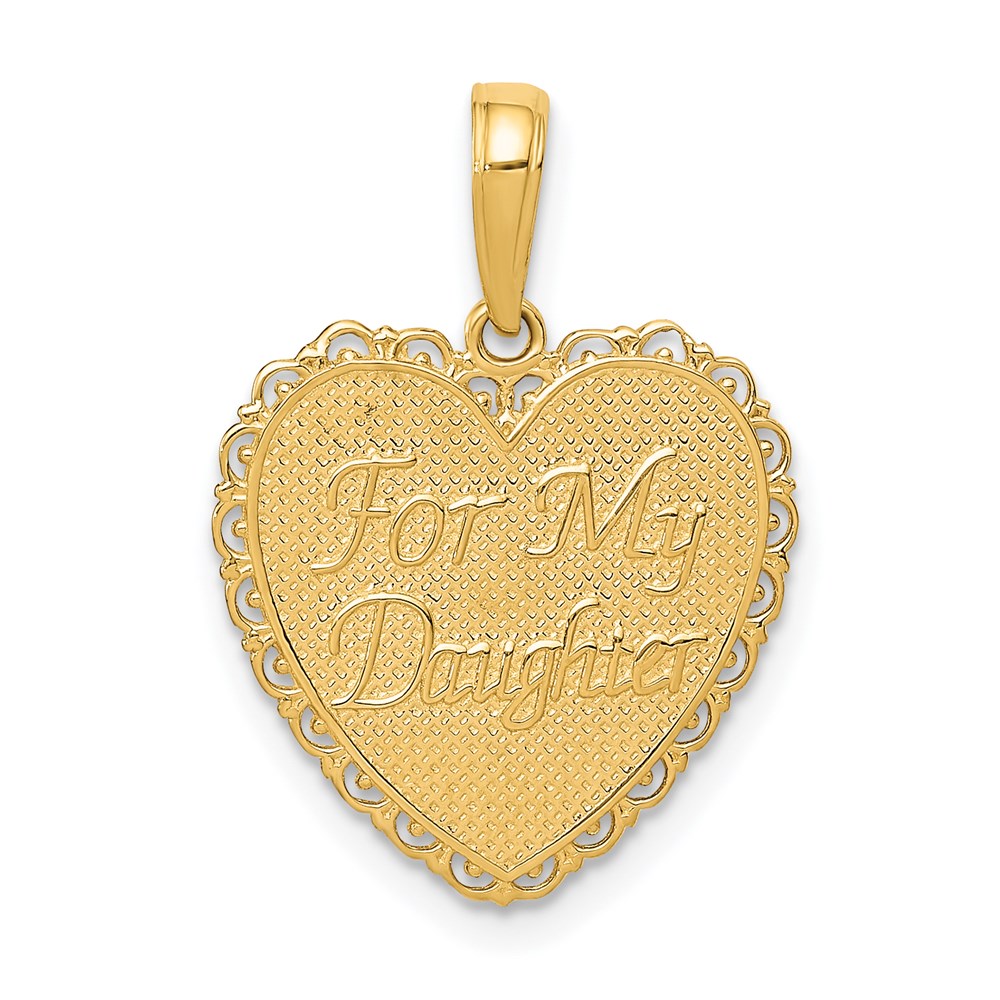14k Yellow Gold For My Daughter Reversible Heart Pendant, 17mm