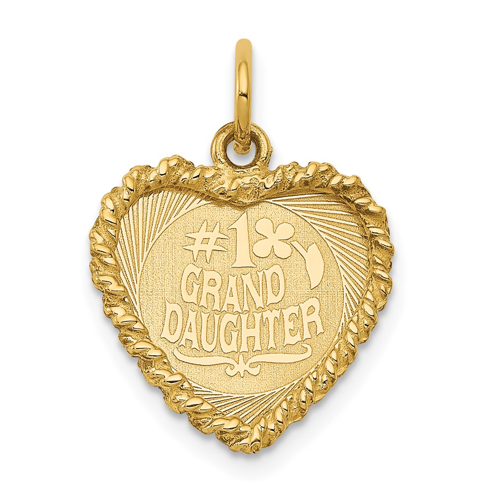 14k Yellow Gold #1 Granddaughter Engravable Heart Charm Pendant, 15mm
