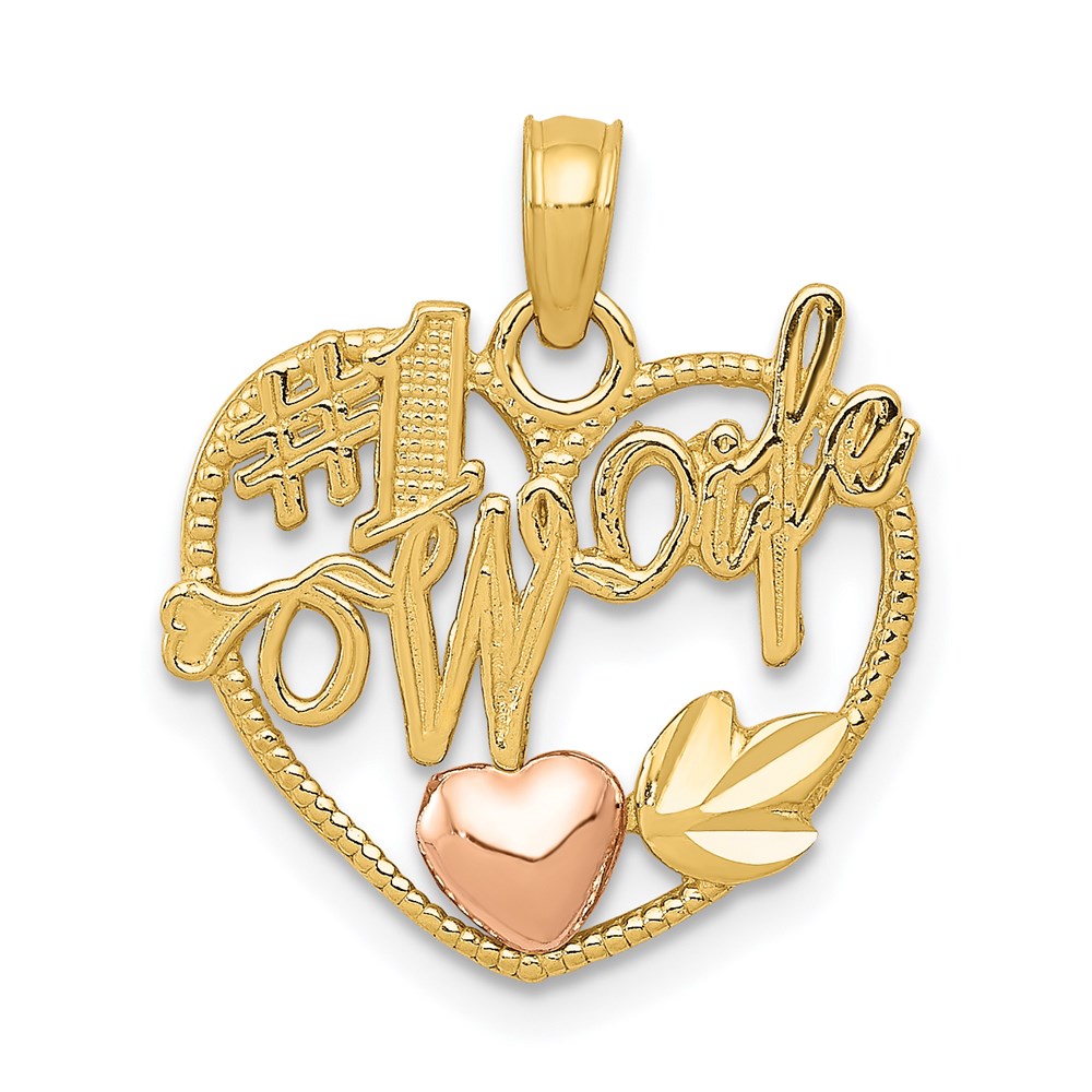 14k Two Tone Gold #1 Wife Heart Pendant, 16mm