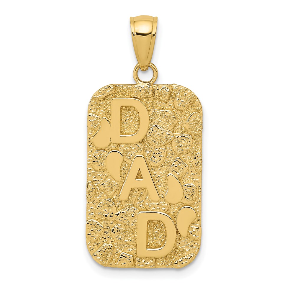 14k Yellow Gold Nugget Dad Dog Tag Pendant, 15 x 30mm