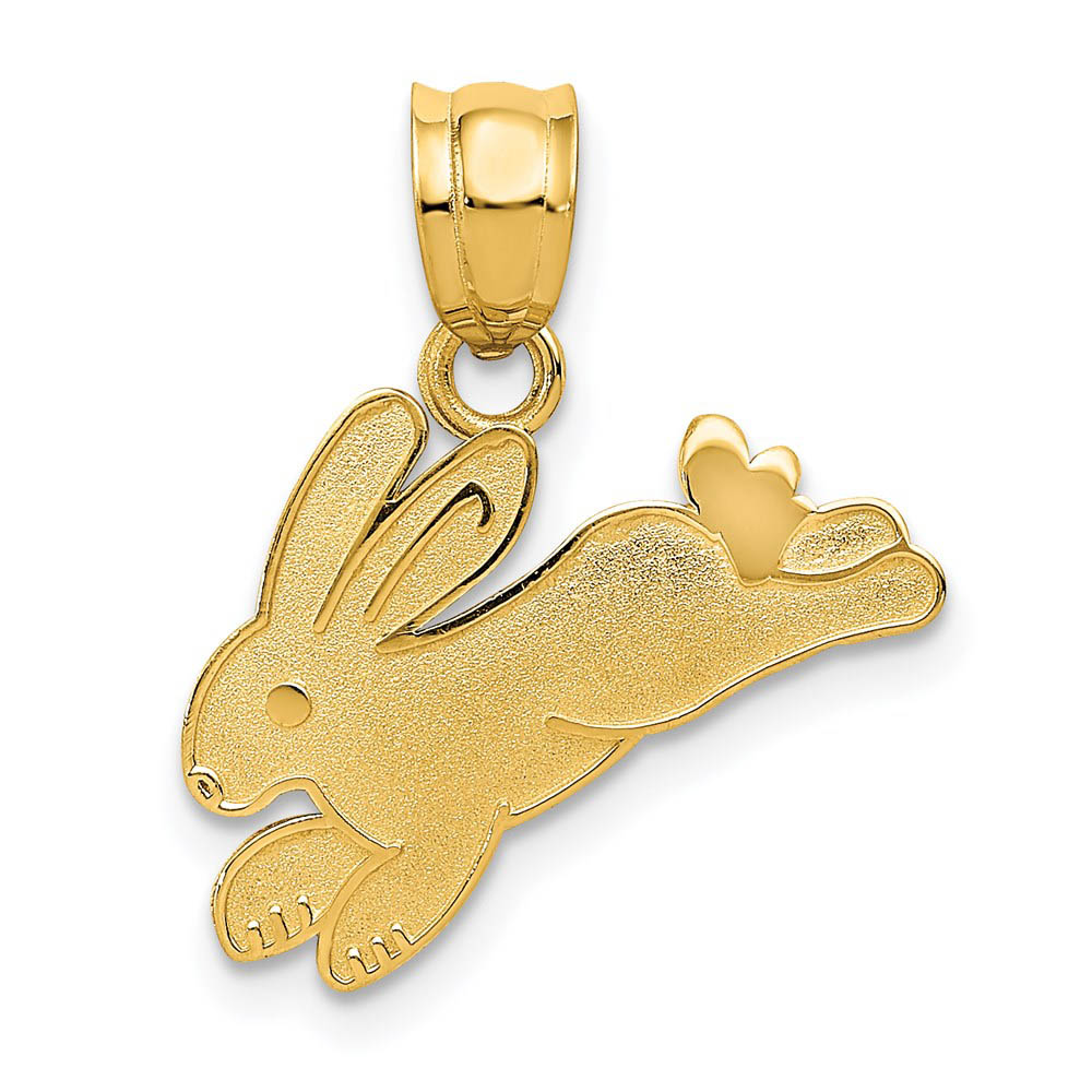 14k Yellow Gold Polished and Satin Rabbit Pendant, 18mm