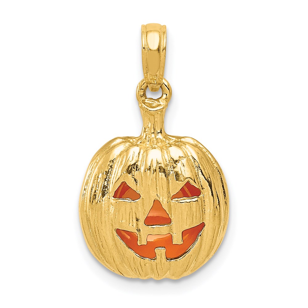 14k Yellow Gold and Enameled 3D Pumpkin Pendant, 13mm