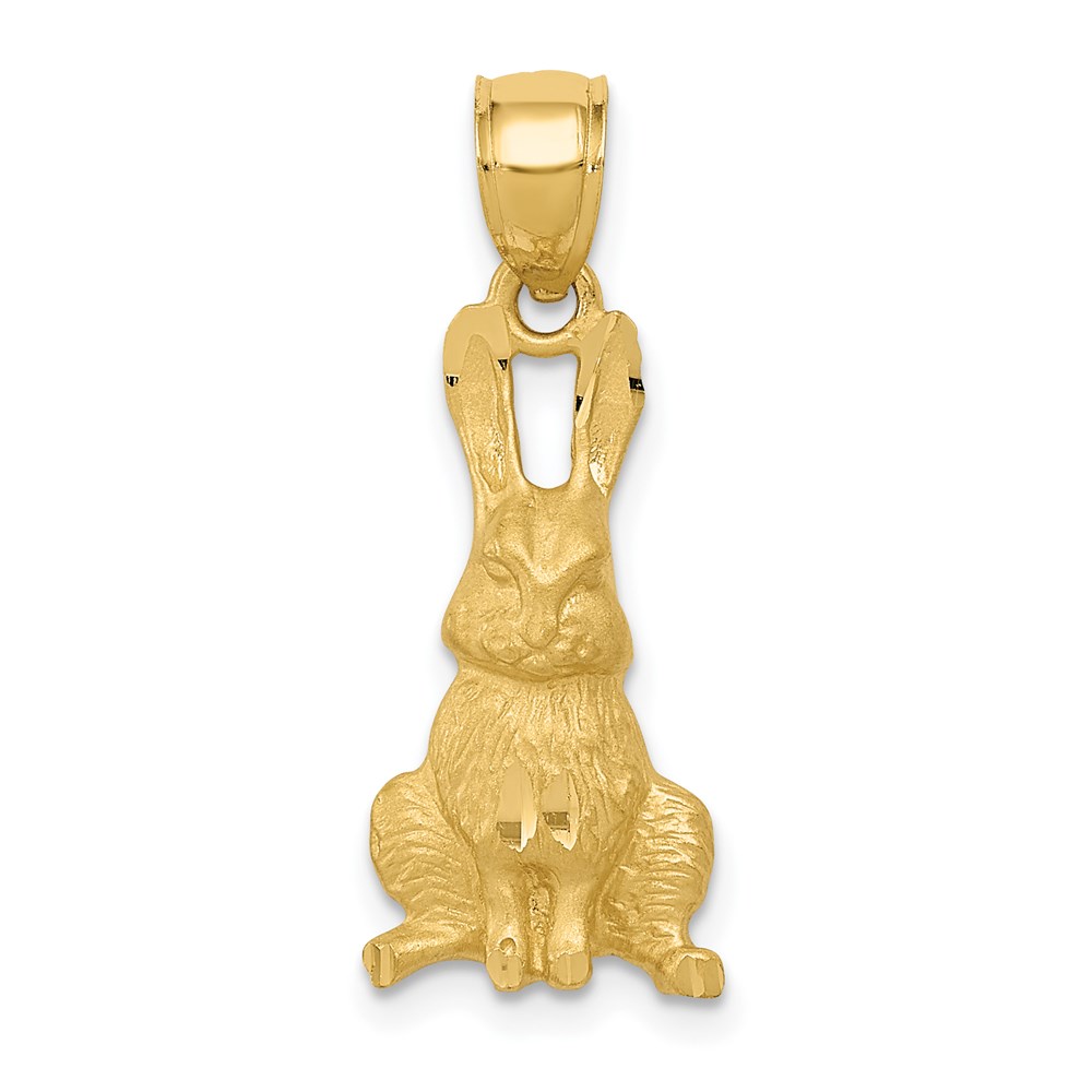 14k Yellow Gold Satin and Diamond Cut Rabbit Pendant, 10mm