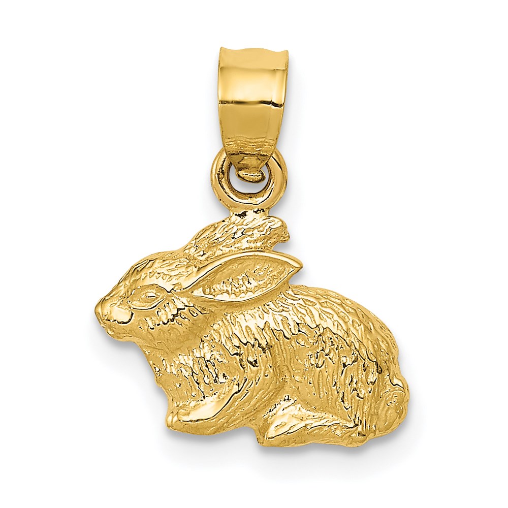 14k Yellow Gold Textured Rabbit Pendant, 13mm