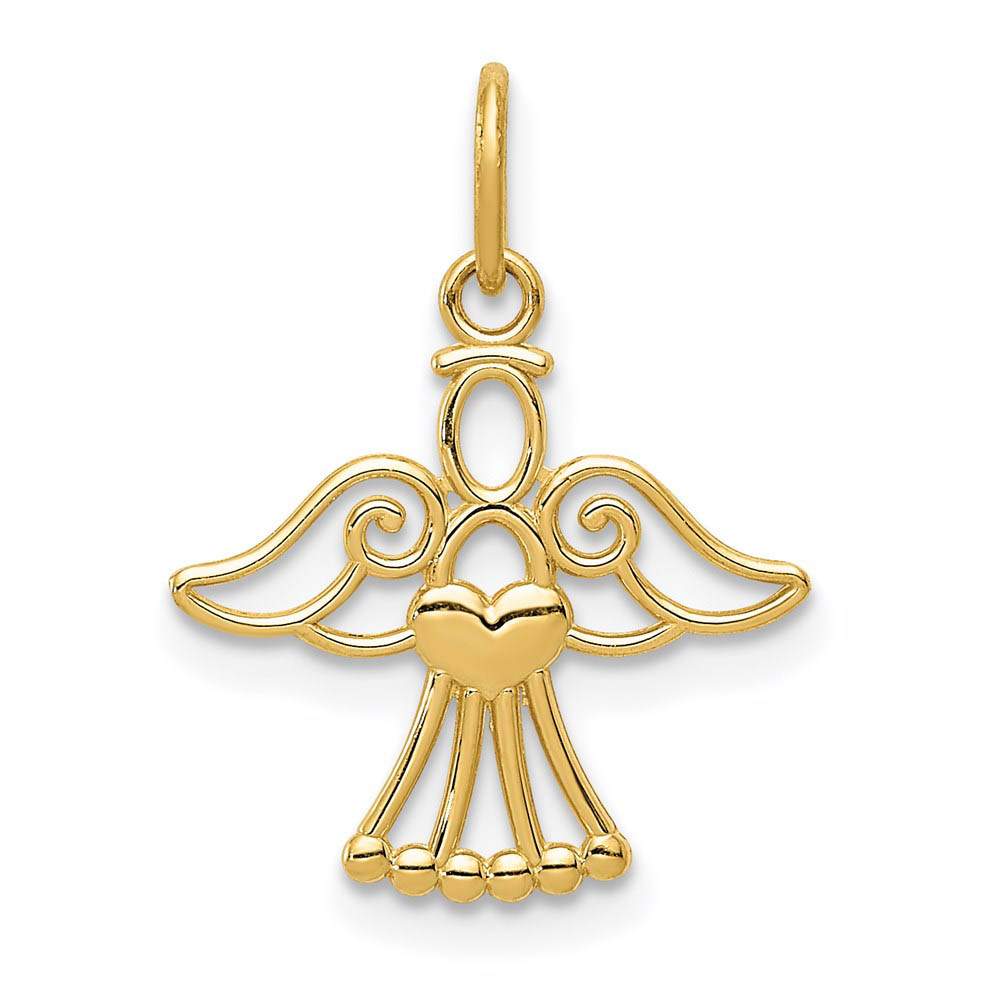 14k Yellow Gold Polished Angel with Heart Pendant, 15mm