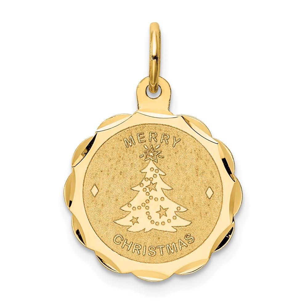 14k Yellow Gold Merry Christmas Engravable Disc Charm or Pendant, 15mm
