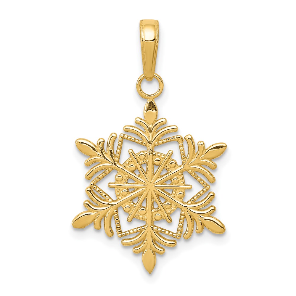 14k Yellow Gold Snowflake Pendant, 16mm