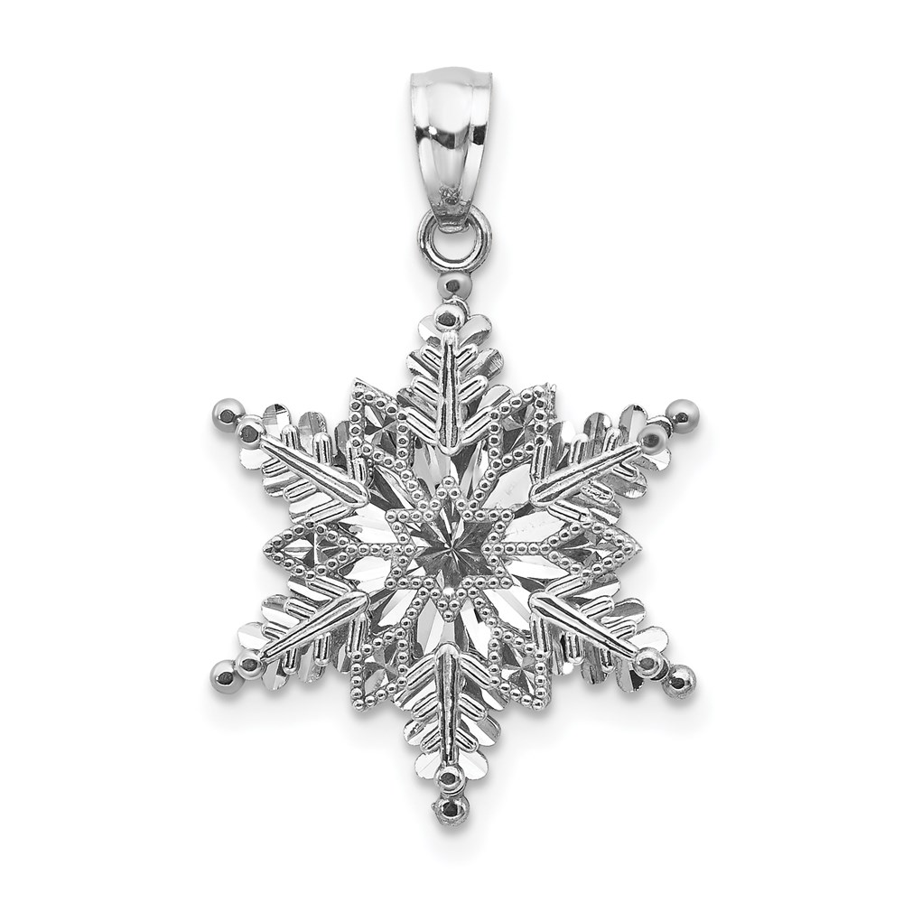 14k White Gold Stacked Snowflake Pendant, 18mm