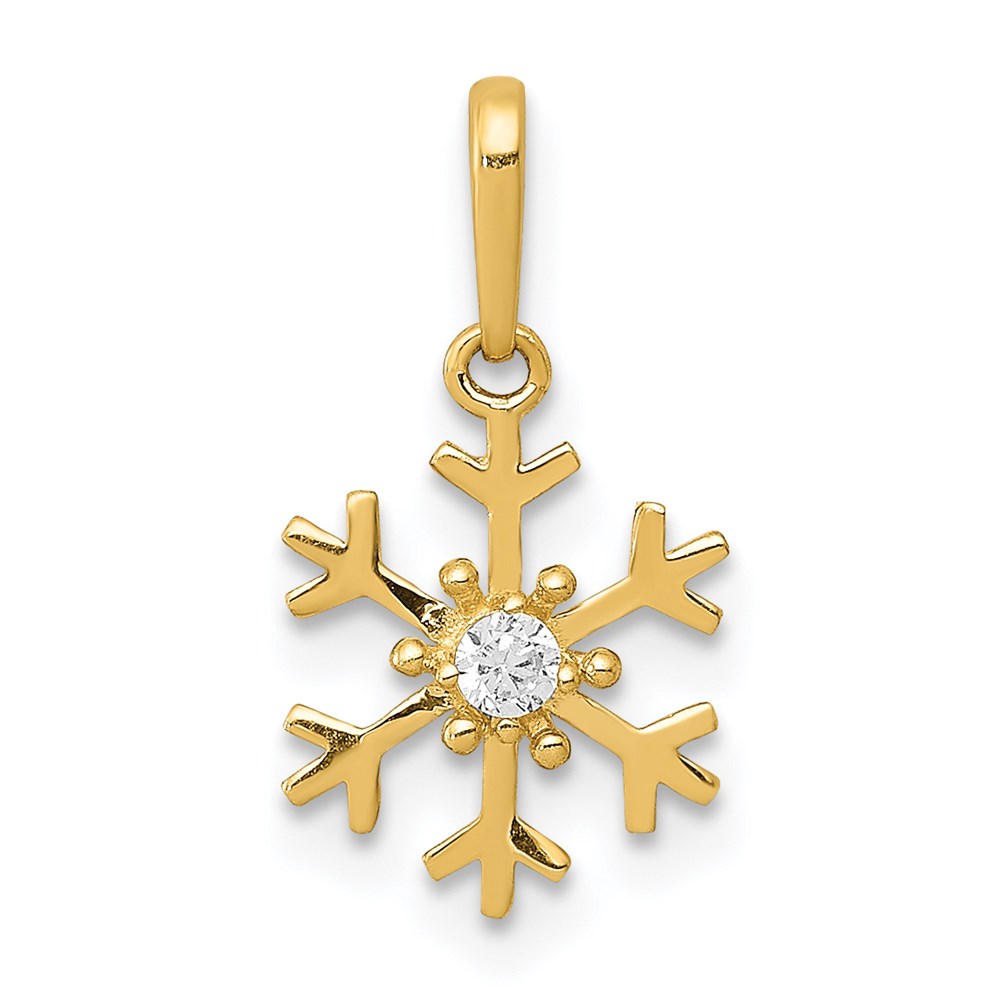 14k Yellow Gold & Cubic Zirconia Snowflake Charm or Pendant, 8mm
