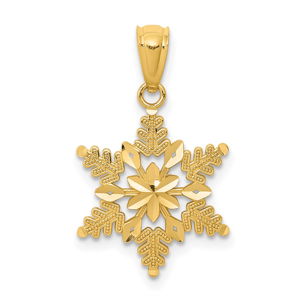 14k Yellow Gold Diamond Cut and Polished Snowflake Pendant, 13mm