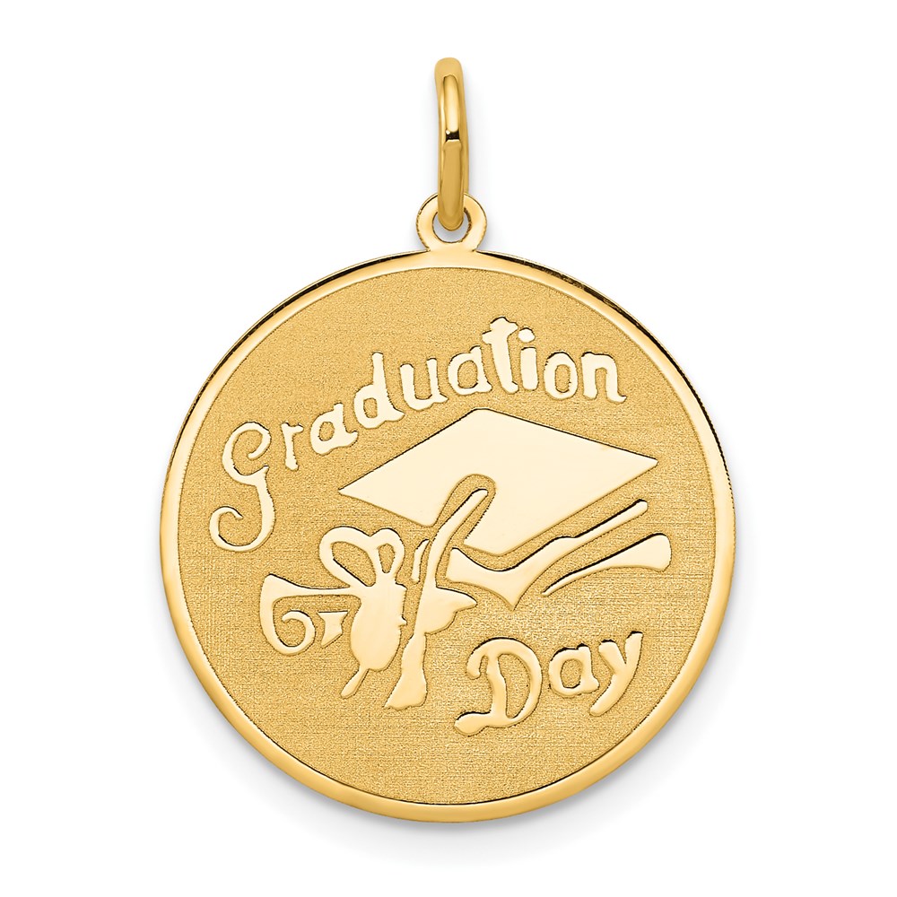 14k Yellow Gold Graduation Day Engravable Disc Charm or Pendant, 18mm