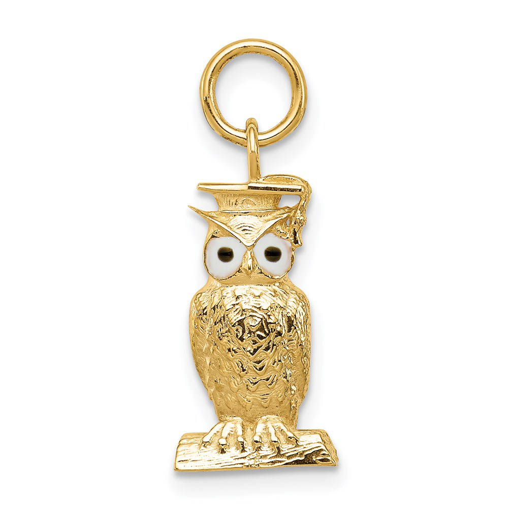 14k Yellow Gold & Enamel Graduation Owl Charm or Pendant, 7mm