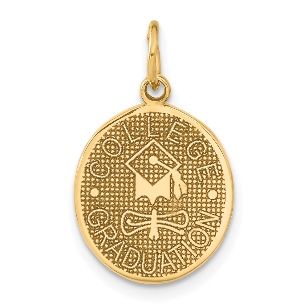 14k Yellow Gold College Oval Graduation Charm or Pendant, 13 x 15mm