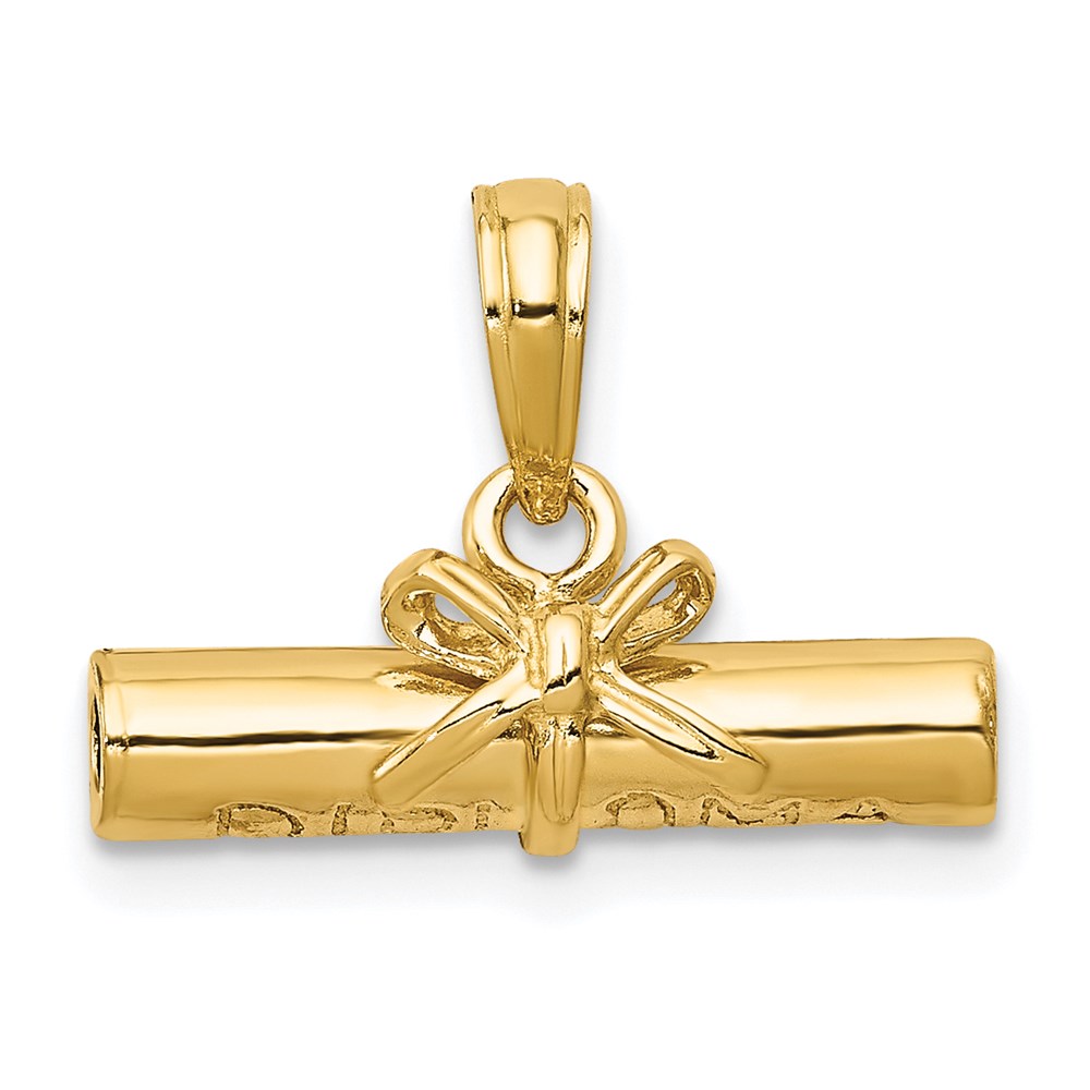 14k Yellow Gold Three Dimensional Diploma Pendant, 17mm