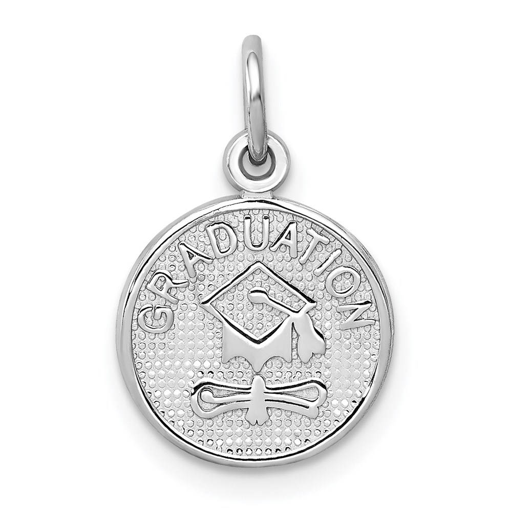 14k White Gold Graduation Disc Charm or Pendant, 11mm