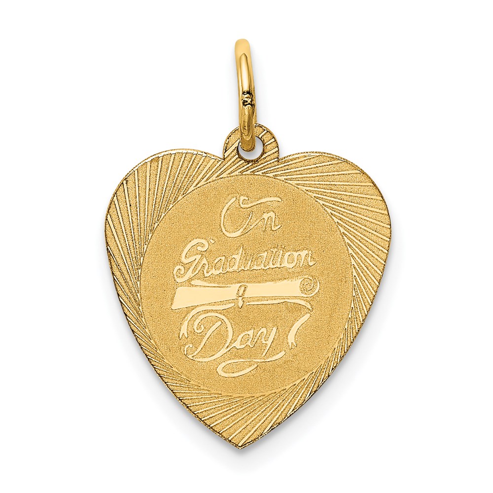 14k Yellow Gold On Graduation Day Engravable Heart Charm Pendant, 15mm
