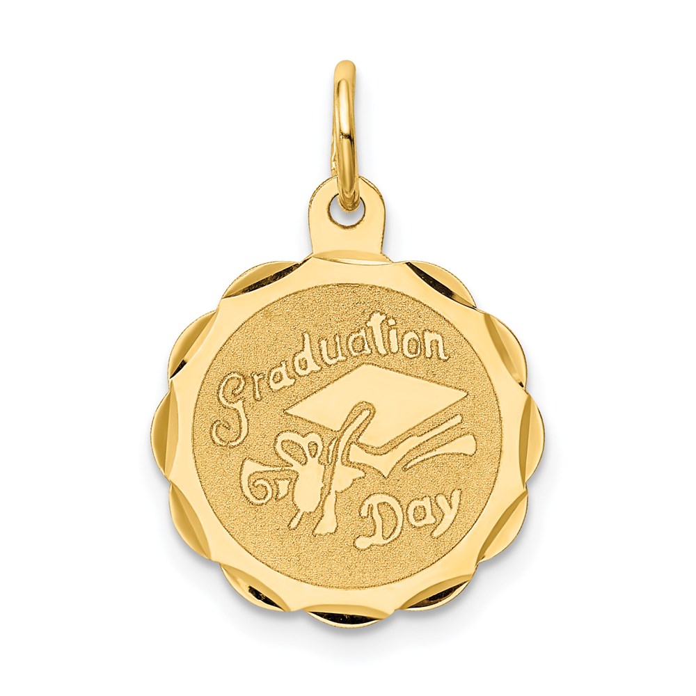 14k Yellow Gold Graduation Day Brocaded Disc Charm or Pendant, 16mm