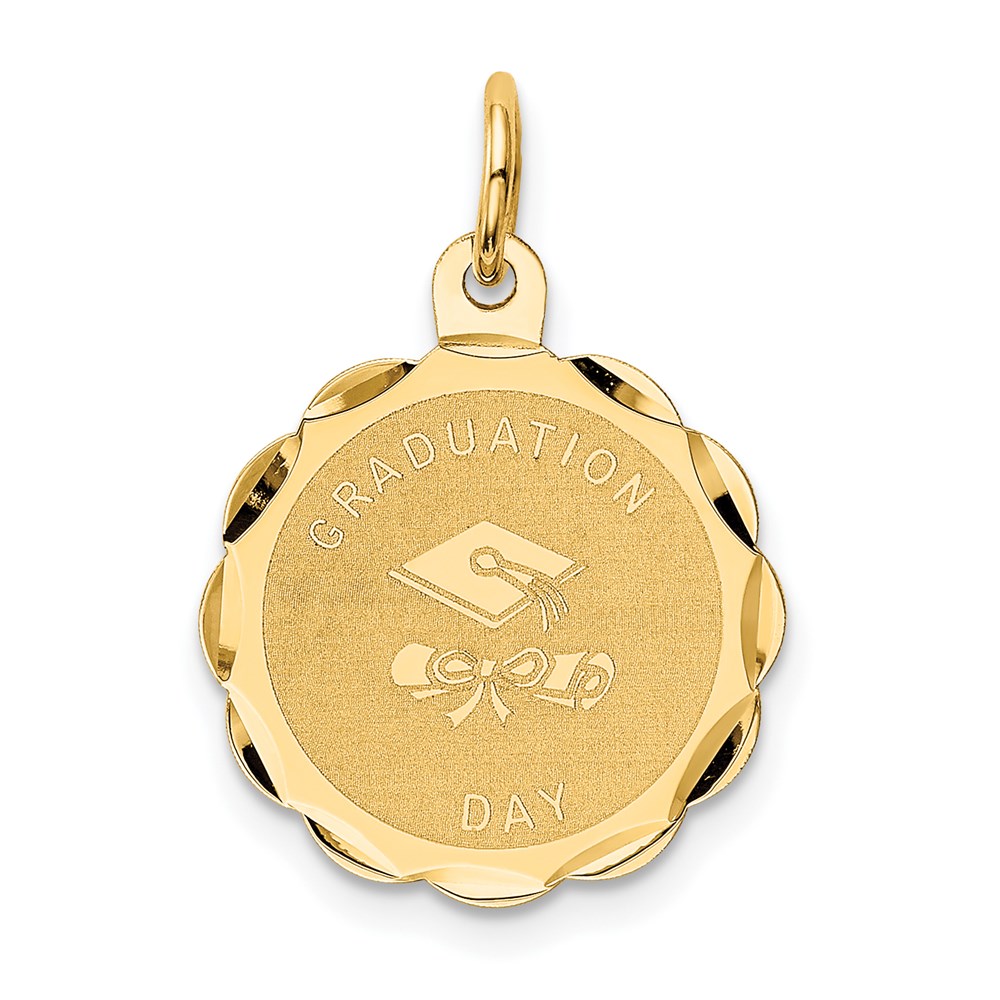 14k Yellow Gold Brocaded Disc  Graduation Day Charm or Pendant, 16mm
