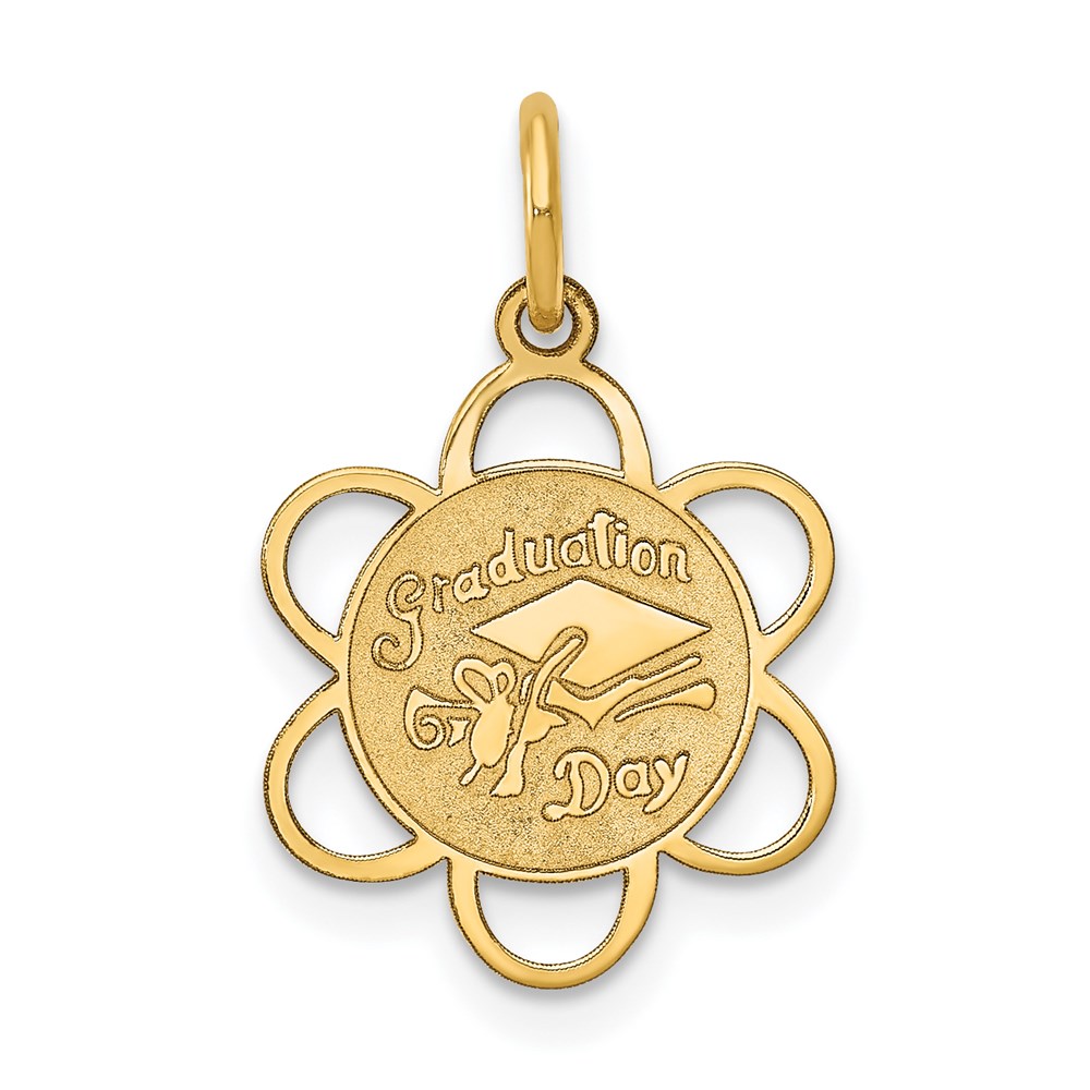 14k Yellow Gold Graduation Day Engravable Charm or Pendant, 15mm