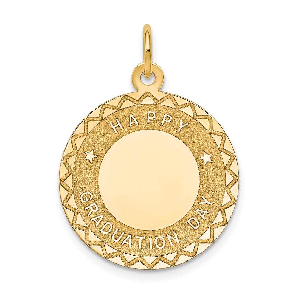 14k Yellow Gold Happy Graduation Day Circle Charm or Pendant, 20mm