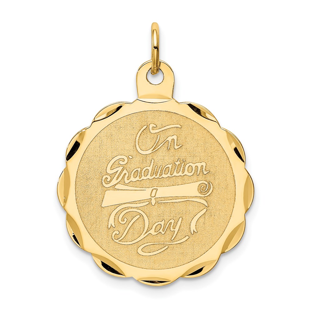 14k Yellow Gold On Graduation Day with Diploma Circle Pendant, 22mm