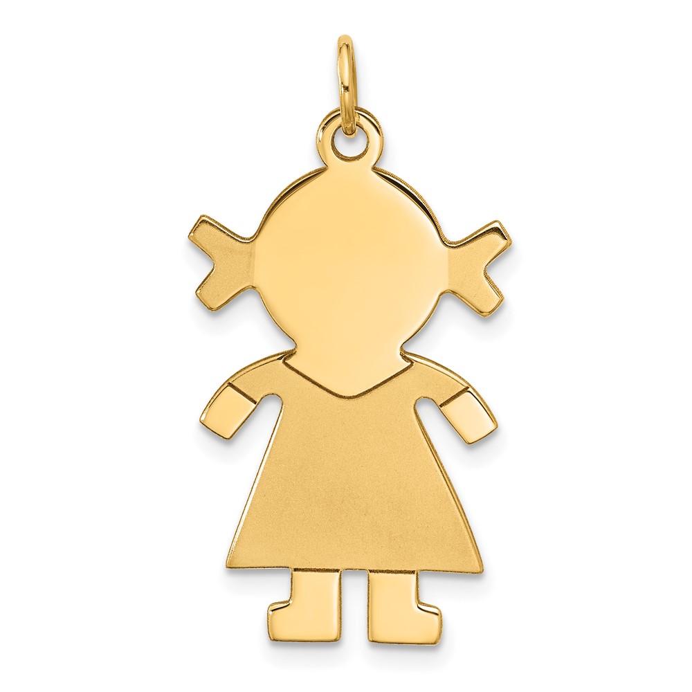 14k Yellow Gold Satin Girl Engravable Charm or Pendant, 16mm