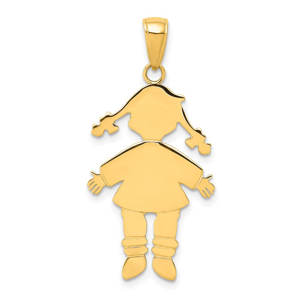 14k Yellow Gold Girl with Ponytails Pendant, 17mm