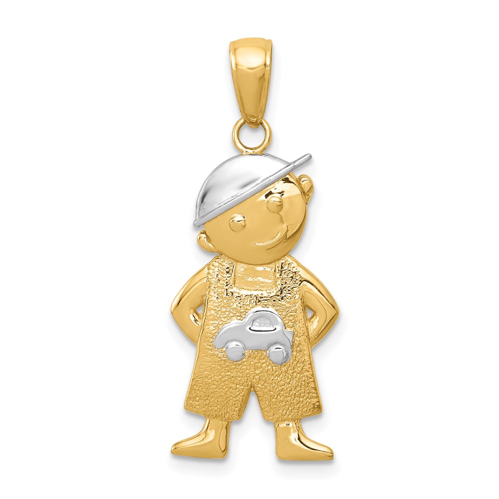 14k Yellow Gold White Rhodium Boy with Hands In Pockets Pendant, 12mm