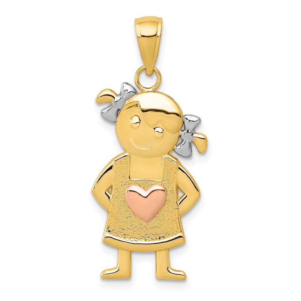 14k Yellow & Rose Gold with White Rhodium Girl Pendant, 14mm